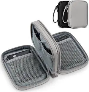 Dual Hard Drive Case Double Layers 2.5 inch External Drive Storage Carrying Bag Waterproof Shockproof for Organizing HDD and Electronic Accessories, PU Leather Gray