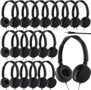 Yunsailing 18 Pack Classroom Headphones Bulk Student Wired Class Headphones Set for Kids School with Individually Wrapped Adjustable Over Ear Head Earbuds(Black)