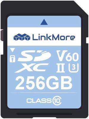 LinkMore XV26 256GB SDXC UHS-II Card UHS-II SD Card, C10, U3, V60, SD Card for Digital Camera, Drone Support 4K 8K Video, Camera Memory Cards up to 250MB/s Read Speed, 200MB/s Write Speed