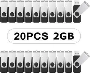 TOPESEL 20PCS 2GB Bulk USB 2.0 Flash Drive Swivel Memory Stick Thumb Drives Pen Drive (2G, 20 Pack, Black)