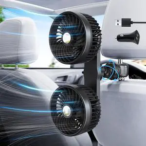 xuenair USB Car Fan for Backseat Kids Baby, Powerful 3 Speed Quiet Rotatable Portable Clip on Car Seat Fan for Pickup Truck RV Van Golf Cart Vehicle - with A Car Charger