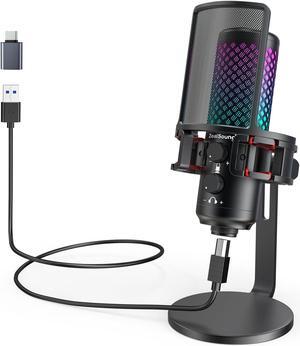 ZealSound Gaming USB Microphone for iPhone Phone PC,Metal Microphones with Quick Mute,RGB Indicator,Pop Filter,Shock Mount,Gain Control for Podcast