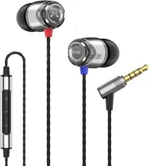 SoundMAGIC E10C Wired Earbuds with Microphone HiFi Stereo Earphones Noise Isolating in Ear Headphones Powerful Bass Tangle Free Cord Gunmetal