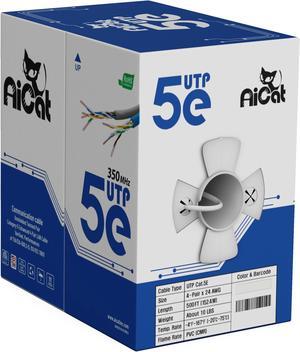 AiCat Cat5e Ethernet Cable 500ft - 23 AWG, CMR, ETL, Insulated Solid Bare Copper Wire Cat 6 Cable with Noise Reducing Cross Separator - 550MHZ /10 Gigabit Speed, PoE++, Unshielded UTP LAN Cable(White)
