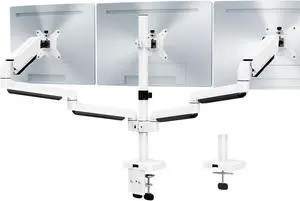 MOUNT PRO Triple Monitor Stand, 3-Monitor Desk Mount for Screens Up to 32 Inch, Full Motion Gas Spring Arm, Heavy Duty, VESA, White