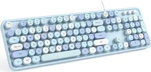 Meidosa Wired Computer Keyboard, Blue Colorful Typewriter Keyboards, Round Key Full Size Keyboard, Plug and Play USB Keyboard for PC, Laptop, Desktop, Windows