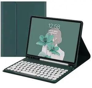 QIYIBOCASE Keyboard Case for Galaxy Tab A8 10.5 Inch 2022 Model (SM-X200/X205/X207) - Slim Leather Folio Cover with S Pen Holder - Magnetically Wireless Detachable Keyboard - Round Keys (Teal)