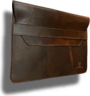 AMAZING HORSE STUFF Brown Hardwax Leather Sleeve for MacBook Pro 13", 14" & 16" | Envelope Design | 6 Ply Nylon Stitching | Brown | Rounded Corners | Black Edge Finishing (Brown for 14")