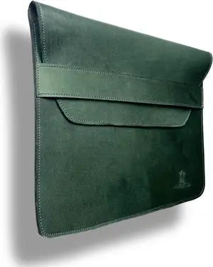 AHS Green Premium Hardwax Leather Sleeve for MacBook Pro 13", 14" & 16" | Envelope Design | 6 Ply Nylon Stitching | Green | Rounded Corners | Black Edge Finishing (Green for 13" MacBook)