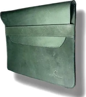 AHS Green Premium Hardwax Leather Sleeve for MacBook Pro 13", 14" & 16" | Envelope Design | 6 Ply Nylon Stitching | Green | Rounded Corners | Black Edge Finishing (Green for 16" MacBook)