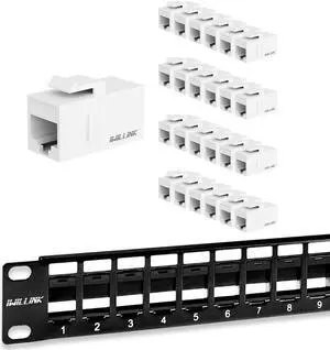 iwillink RJ45 Cat6 Keystone Coupler 25-Pack with 24 Port Blank Keystone Patch Panel