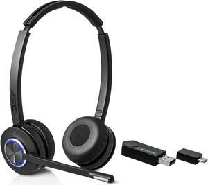 Leitner LH475 - Wireless Computer Headset with Microphone - Zoom and Teams Headset - DECT USB Dongle Headset for Softphone, Computer, Laptop, and Tablet - Single or Dual-Ear Wearing Style
