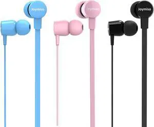 Joymiso Tangle Free Earbuds for Kids Women Small Ears with Case, 3 Sets Bundle, Comfortable Lightweight, Flat Cable Ear Buds Wired Earphones with Microphone and Volume Control for Cell Phone Laptop