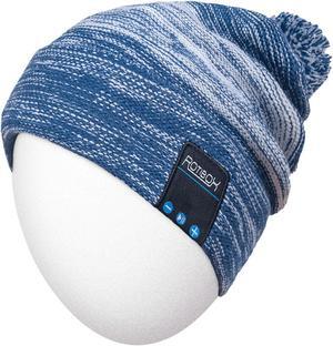Qshell Bluetooth Beanie Hat Washable Music Cap with Wireless Stereo Headphone Headset Earphone Speakers Mic Hands Free for Outdoor Sports Skiing Running Skating Camping, Blue