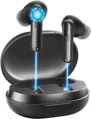 RAVESOUND True Wireless Earbuds Bluetooth 5.2 - Noise Cancelling Mic Ear Buds, 100ms Low Latency Earbuds with 25Hrs Play Time, IPX7 Waterproof in Ear Earbuds for Sport, Deep Bass Bluetooth Headphones