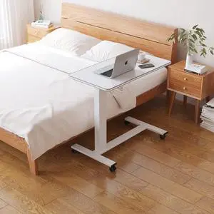 TigerDad Hospital Bed Table with Wheels, Adjustable Height Bedside Table Over Bed Desk Overbed Table Mobile Laptop Table for Bed Laptop Stand for Couch Hand Crank
