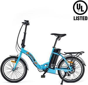 Ecotric UL Certified 36V 12.5Ah 350W 20inch Blue Starfish fordable electric city bike for teenagers and adults, Shimano 7-speed, dry cell front light