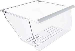 Ecotric Crisper Drawer Bin Replacement for 2188664 WP2188664 Compatible with Whirlpool, Kenmore, Maytag, Kitchenaid Refrigerator Clear Crisper Pan (Bottom) W/White Handle Plastic(PS)