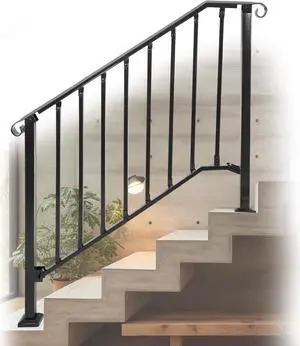 Ecotric Handrails for Outdoor Steps, 4-5 Steps Adjustable Outdoor Garden Railing for Stairs Black Steel Powder Coated Heavy Duty