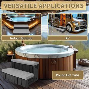 Ecotric Universal Spa Hot Tub Step with Storage, Outdoor Indoor Compartment Spa 2-Step Stool Pool Ladder Handi Step Slip Resistant Striped Dark Gray+Black 350lbs Load Capacity