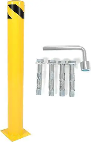 Ecotric 42 inch Steel Safety Bollard Parking Barrier Post Safety Bollard Universal for Outdoor Sidewalks Entrances Parking Lots Powder Coat Pipe Steel Bolts Yellow 42" x 5"
