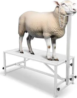 Ecotric Livestock Stand 51x23, Goat Milking Stand, Trimming Stand for Sheep and Lambs, Adjustable Height 19" to 33", Animal Head Fixed Husbandry Trimming Frame Steel White, 500lbs