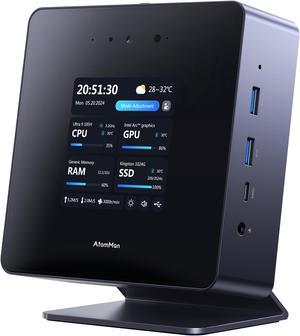 AtomMan X7 Ti Mini PC Core Ultra 9 Processor 185H 32GB DDR5 1TB SSD Micro Computer, HDMI+DP+2xUSB4 Output, 4 Inch Smart Screen, FHD 1080P Camera, 2X 5Gbps RJ45, WiFi 7, Intel Arc Graphics Gaming PC