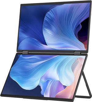 MINISFORUM Laptop Screen Extender 15.6 Dual Stacked Monitors, HDMI + USB-C 1080P 16:9 IPS Portable Extended Monitor, Plug and Play, Dual Speaker, 170°Review Angle & 315° Rotation Portable Monitor