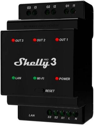 Shelly Pro 3. Professional 3-channels DIN rail smart relay switch up to 48A with Wi-Fi, LAN and Bluetooth connection