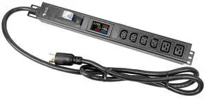 240V 30A Rack PDU with Meter & Breaker, 4 C13 & 2 C19 Outlets  Vertical Mount, Industrial Power Strip