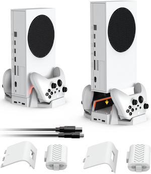 Cooling Stand for Xbox Series S with Dual Cooling Fan 3 Level Adjustable Speed, Dual Controller Charger with LED Indicator USB Port -2x800mAh Rechargeable Battery Pack for XSX|S/One S/One X/One