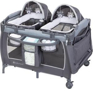 Baby Trend Lil Snooze Deluxe III Nursery Center Playard for Twins, Cozy Grey