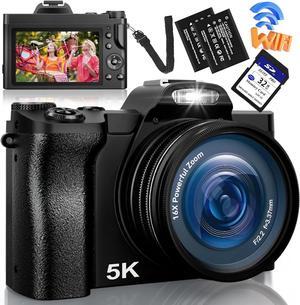 5K Digital Camera Autofocus 16x 48 MP Vlogging Camera for YouTube  DSLR Video Cameras With 32G SD Card, Black