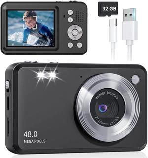 Upgraded Point and Shoot Digital Camera 48MP with 18x Digital Zoom, Birthday Gifts for Kids Boys Girls Teens Beginners Black