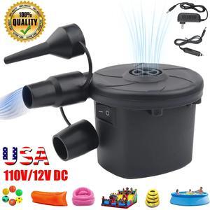 Electric Air Pump , Quick-Fill Inflator/Deflator with 3 Nozzles , 100V 50W with Car Outlet Adaptor , for Air Mattress Beds, Airbed, Inflatable Pool Float, Black