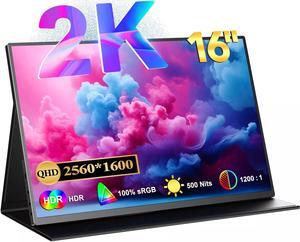 UPERFECT 2.5K Portable Monitor 16" 2560*1600 Gaming Monitor QHD  500 Nits Display 100% sRGB w/VESA