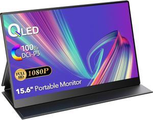 QLED Portable Monitor, 100% DCI-P3/10 Bits/500 Nits, 15.6 Inch 1080P FHD HDR Zero Frame USB-C Computer Display for Laptop PC Mac Xbox PS4/5 Switch, with Stand & Smart Cover