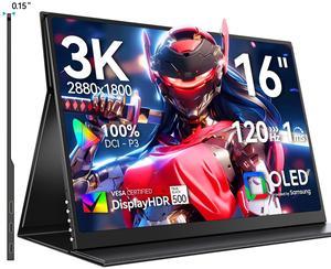 UPERFECT 16" OLED Portable Monitor, 3K 2880x1800, 120Hz, 0.1ms, 500 Nits, 100% DCI-P3, 100000:1 Contrast, Ultra-Slim for Gaming, Work, and Travel