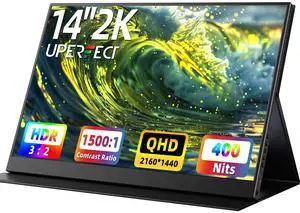UPERFECT 14" 2K Portable Monitor 2160*1440 HDMI USB C Display FHD 1500:1 Screen For Laptop PC and Game Xbox PS