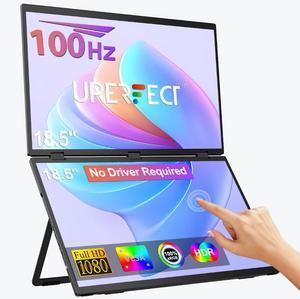 UPERFECT 18.5" 100Hz Dual Touchscreen Monitor with HDR, 360° Folding, VESA & Stand for Laptop, PC, Phone, Game Console (Plug & Play, No Driver Needed)