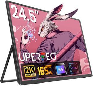 UPERFECT 24.5" 2K 165Hz Portable Monitor, QHD FreeSync IPS HDR with VESA, 180°Adjustable Stand, USB-C & HDMI, Ideal for Gaming, Travel, Laptop, Switch, Phone
