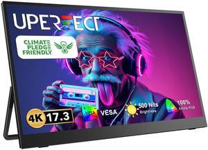 UPERFECT 17.3" 4K UHD Portable Monitor with 100% AdobeRGB, 500 Nits, FreeSync, HDR, Dual Type-C, HDMI, Eye Care, VESA, Smart Cover - For Laptops, PCs, Phones