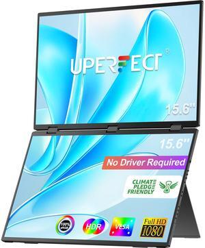 UPERFECT 15.6" 1080P Dual Portable Monitor, Fold Gaming Monitor Portable Display For Laptop Screen Extender Bult-in Stand (No Driver Needed)