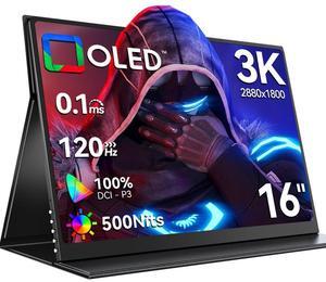 UPERFECT 16" OLED Portable Monitor, 3K 2880x1800, 120Hz, 0.1ms, 500 Nits, 100% DCI-P3, 100000:1 Contrast, Ultra-Slim for Gaming, Work, and Travel