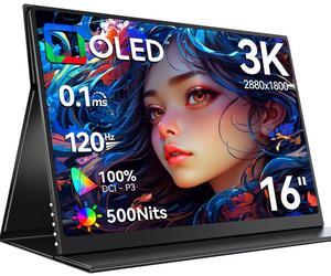 UPERFECT 16" OLED Portable Monitor - 3K 2880x1800, 120Hz, 0.1ms, 500 Nits, 100% DCI-P3, 100000:1 Contrast, Ultra-Slim Design for Laptops, Mini PCs, Phones, Game Consoles