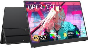 UPERFECT Portable Monitor 4K, 17.3'' UHD FreeSync 100% Adobe RGB 500 Nits Brightness HDR IPS 2 Speakers Eye Care Game Display Type-C HDMI for Xbox PS4 Switch Laptop PC Phone Mac, VESA & Smart Case