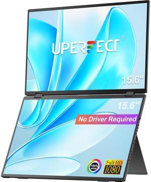 UPERFECT 15.6" 1080P Dual Portable Monitor, Fold Gaming Monitor Portable Display For Laptop Screen Extender Bult-in Stand (No Driver Needed)