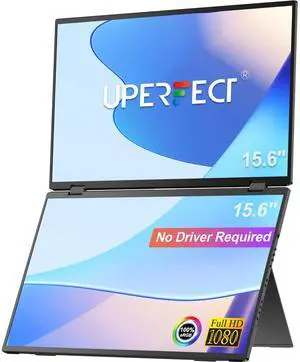 UPERFECT 15.6" 1080P Dual Portable Monitor, Fold Gaming Monitor Portable Display For Laptop Screen Extender Bult-in Stand (No Driver Needed)