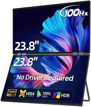 UPERFECT Delta 23.8" 1080P 100Hz HDR Portable Dual Monitor - 360° Foldable Triple Screen with Stand & VESA - Plug & Play for Laptops/PCs/Phones/PS5/Xbox/Switch