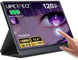 UPERFECT 15.6" Portable Monitor 120Hz Touchscreen | 1080P IPS HDR | 10800mAh Battery, Reverse Charging | Quad Speakers, Smart Case | Single Cable Connectivity for Work & Gaming